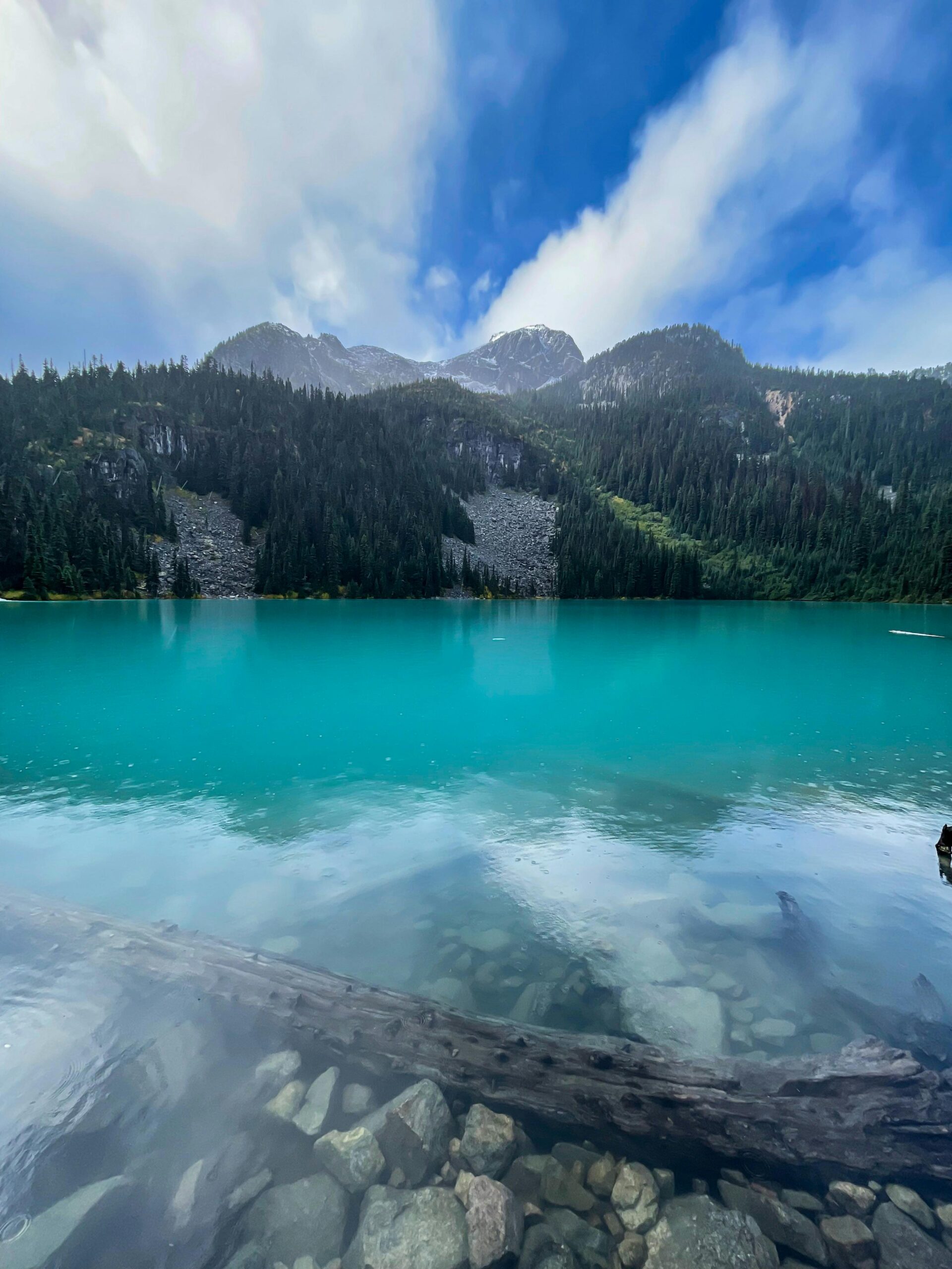 Experience the serene beauty of a turquoise lake surrounded by mountains at Mount Currie, BC, Canada.